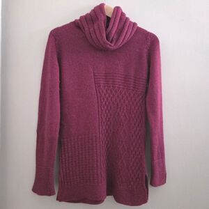 Pure Alpaca Burgundy Cowl Neck Long Sleeve Baby Alpaca Knit Sweater Small